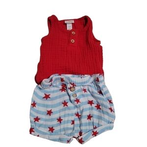 Cat & Jack Patriotic Red White Blue Shirt Pants Outfit Baby Size 0-3 Months